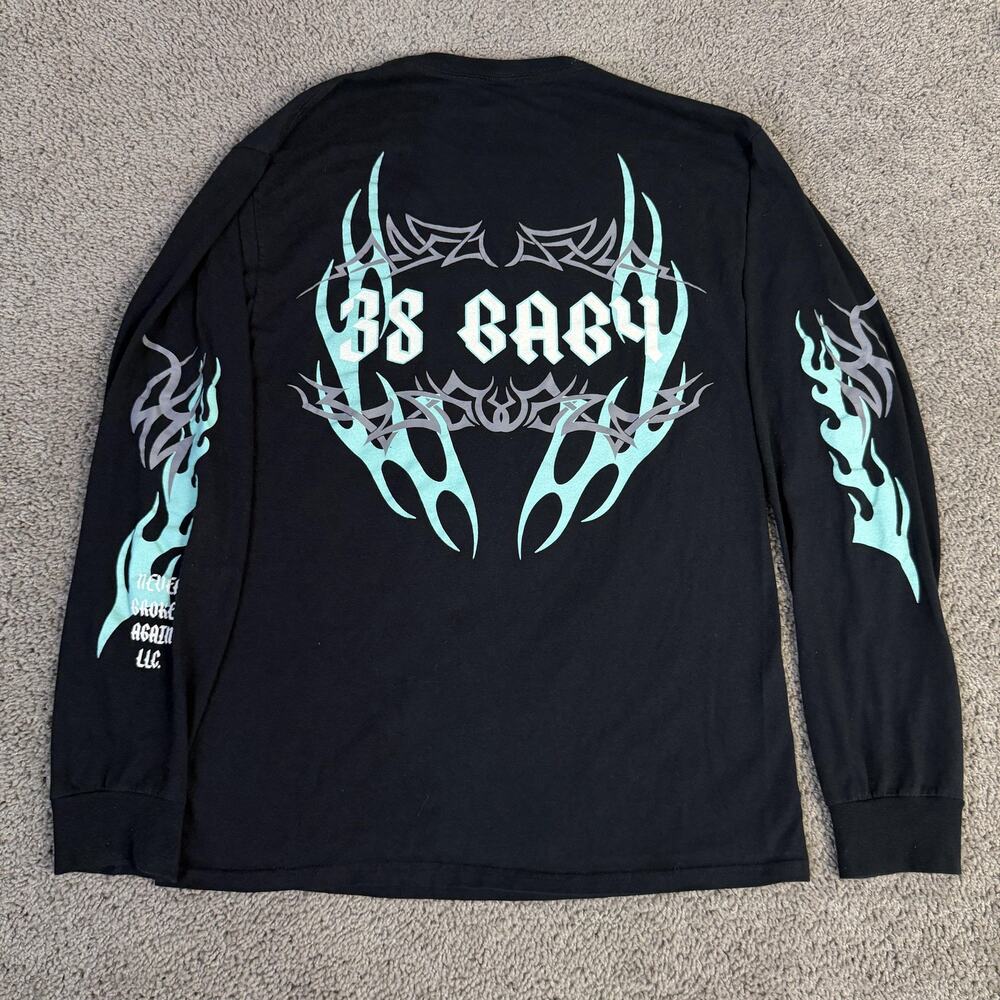 Never Broke Again Shirt Mens M Black Blue 38 Baby Long Sleeve Tribal Flame